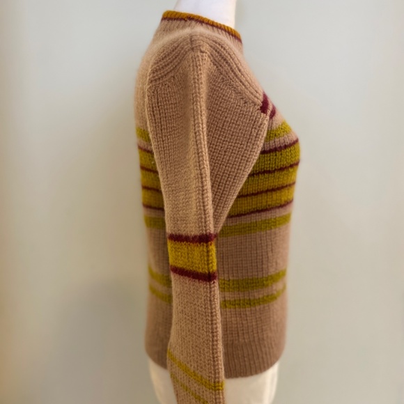Vintage Hand Knit Pullover Sweater I Women's XS-S | Burgundy & Gold Stripes - Picture 3 of 8